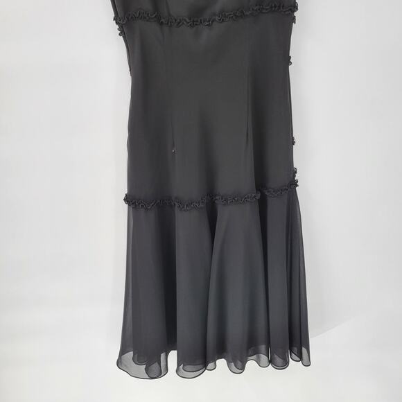 VTG Liz & Co Cocktail Dress Womens 8 Black Ruffled Detail V-Neck Flutter Sleeve - Picture 12 of 13